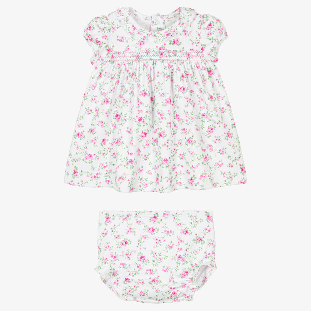 Kissy Kissy-Baby Girls White & Pink Victorian Roses Pima Cotton Dress | Childrensalon