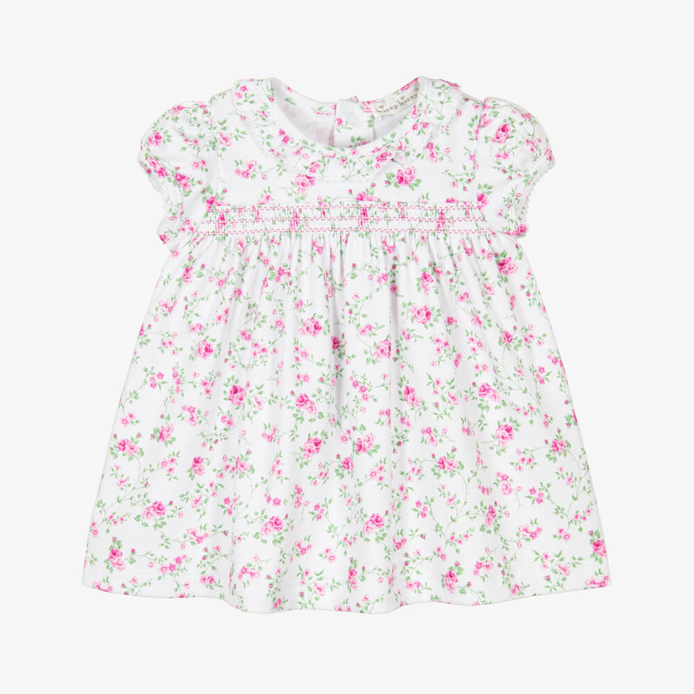 Kissy Kissy-Baby Girls White & Pink Victorian Roses Pima Cotton Dress | Childrensalon