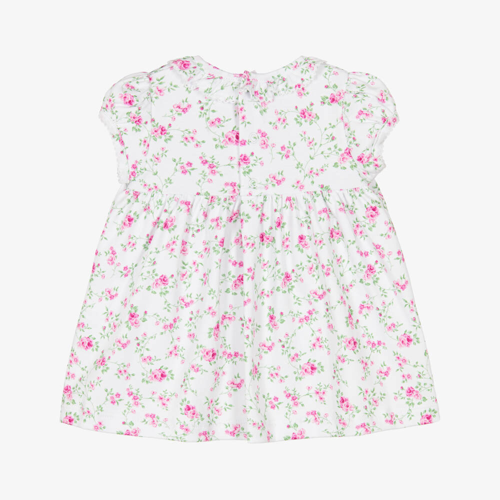 Kissy Kissy-Baby Girls White & Pink Victorian Roses Pima Cotton Dress | Childrensalon