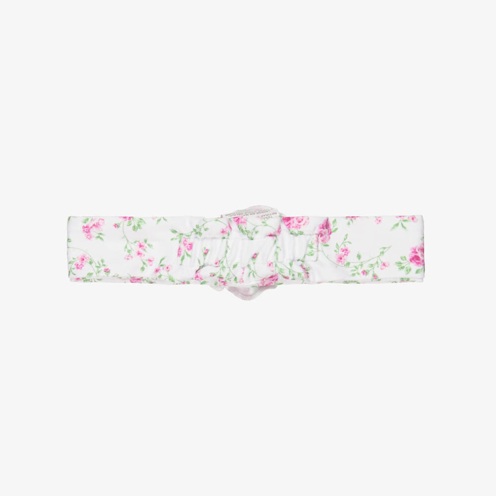 Kissy Kissy-Baby Girls White & Pink Victorian Roses Pima Cotton Headband | Childrensalon
