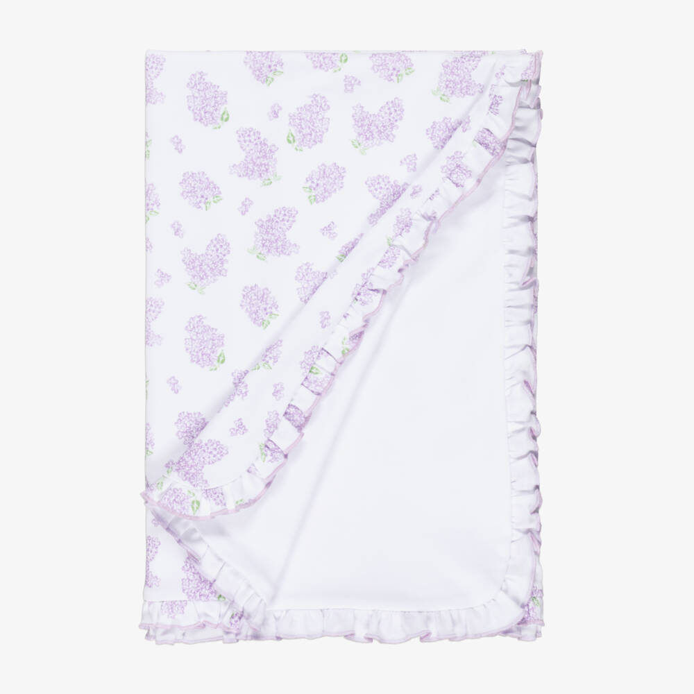 Kissy Kissy-Одеяло бело-сиреневое из пима хлопка Lilac Love для малышек (74см) | Childrensalon