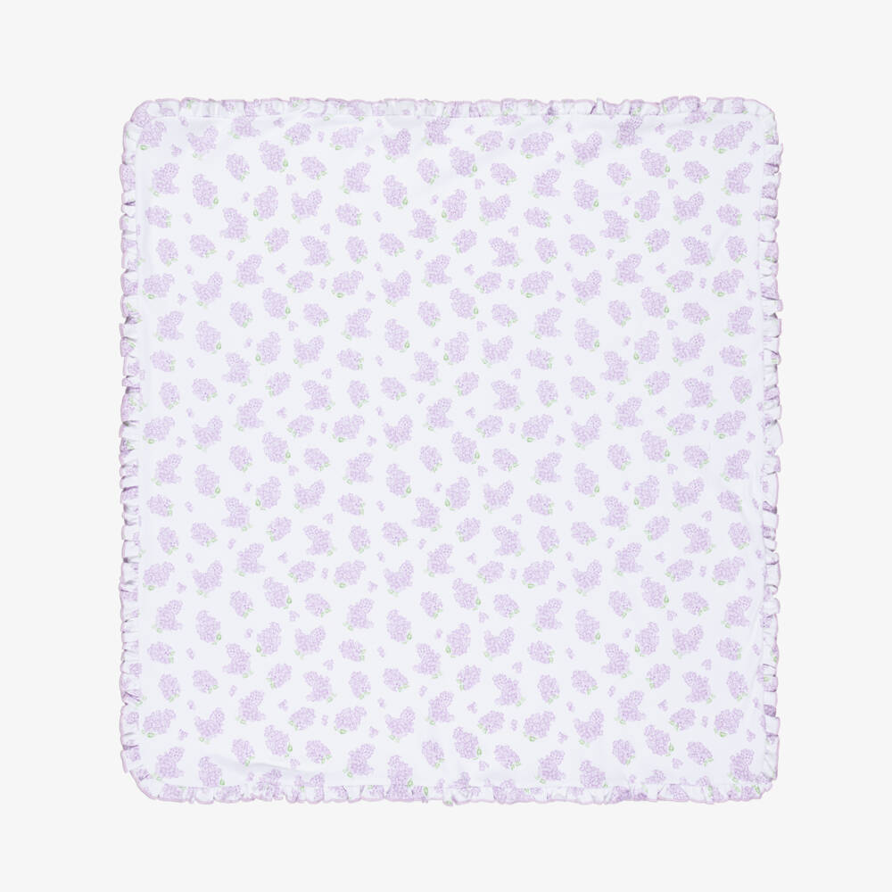Kissy Kissy-Baby Girls White & Purple Pima Cotton Lilac Love Blanket (74cm) | Childrensalon
