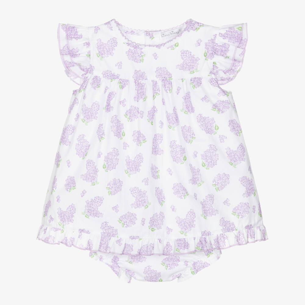 Kissy Kissy-Платье бело-сиреневое Lilac Love из хлопка Пима для малышек  | Childrensalon