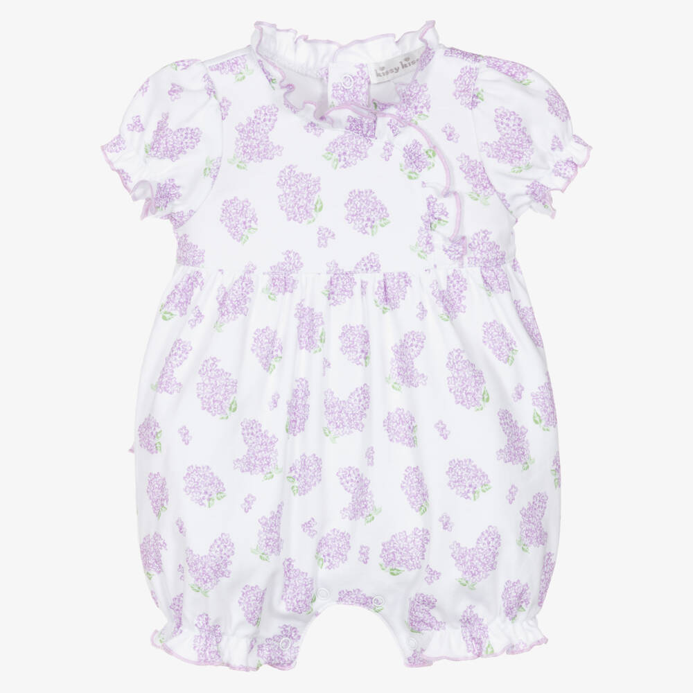 Kissy Kissy-Baby Girls White & Purple Pima Cotton Lilac Love Shortie | Childrensalon