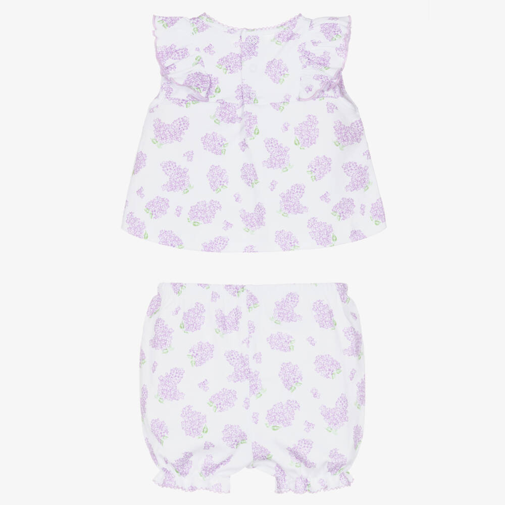 Kissy Kissy-Baby Girls White & Purple Pima Cotton Lilac Love Shorts Set | Childrensalon