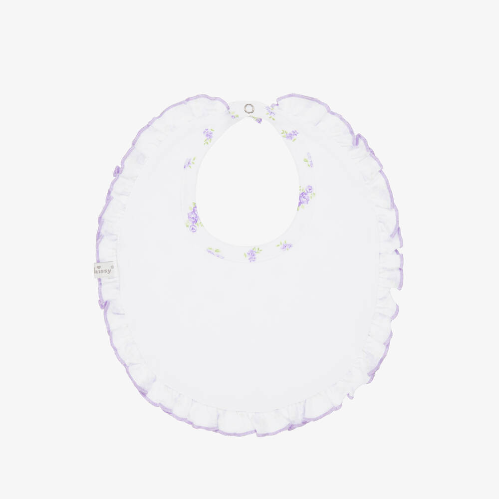 Kissy Kissy-Baby Girls White & Purple Roses and Blooms Pima Cotton Bib | Childrensalon