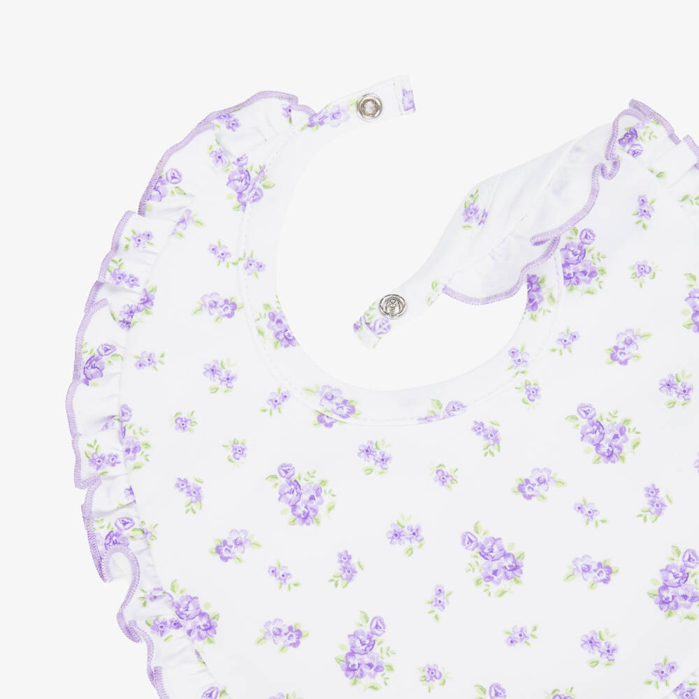Kissy Kissy-Baby Girls White & Purple Roses and Blooms Pima Cotton Bib | Childrensalon
