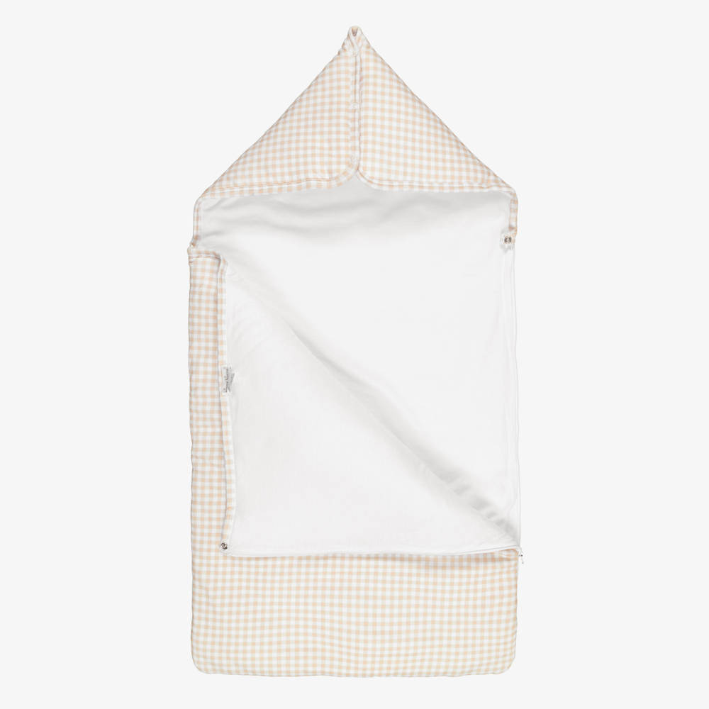 Kissy Kissy-Beige Gingham Traditions Pima Cotton Nest (78cm) | Childrensalon