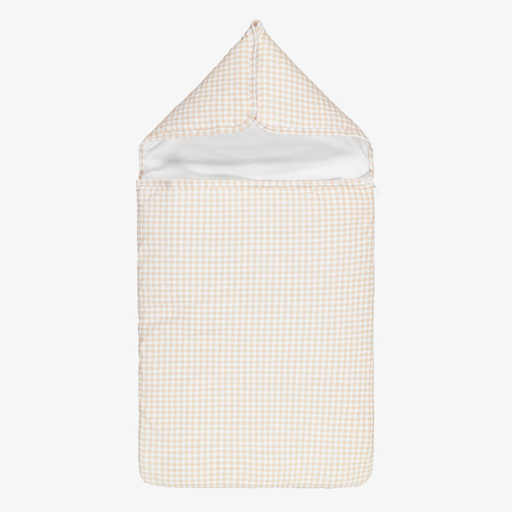 Kissy Kissy-Beige Gingham Traditions Pima Cotton Nest (78cm) | Childrensalon
