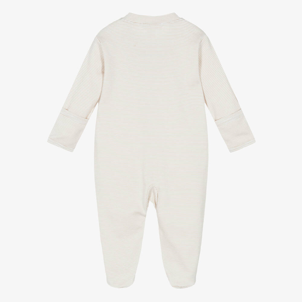 Kissy Kissy-Beige Striped Pima Cotton Babygrow | Childrensalon