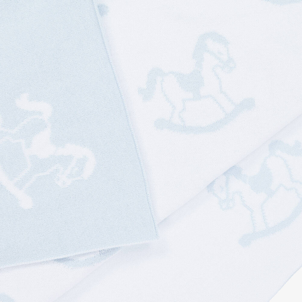 Kissy Kissy-بطانية قطن محبوك لون أزرق و أبيض (90سم) | Childrensalon