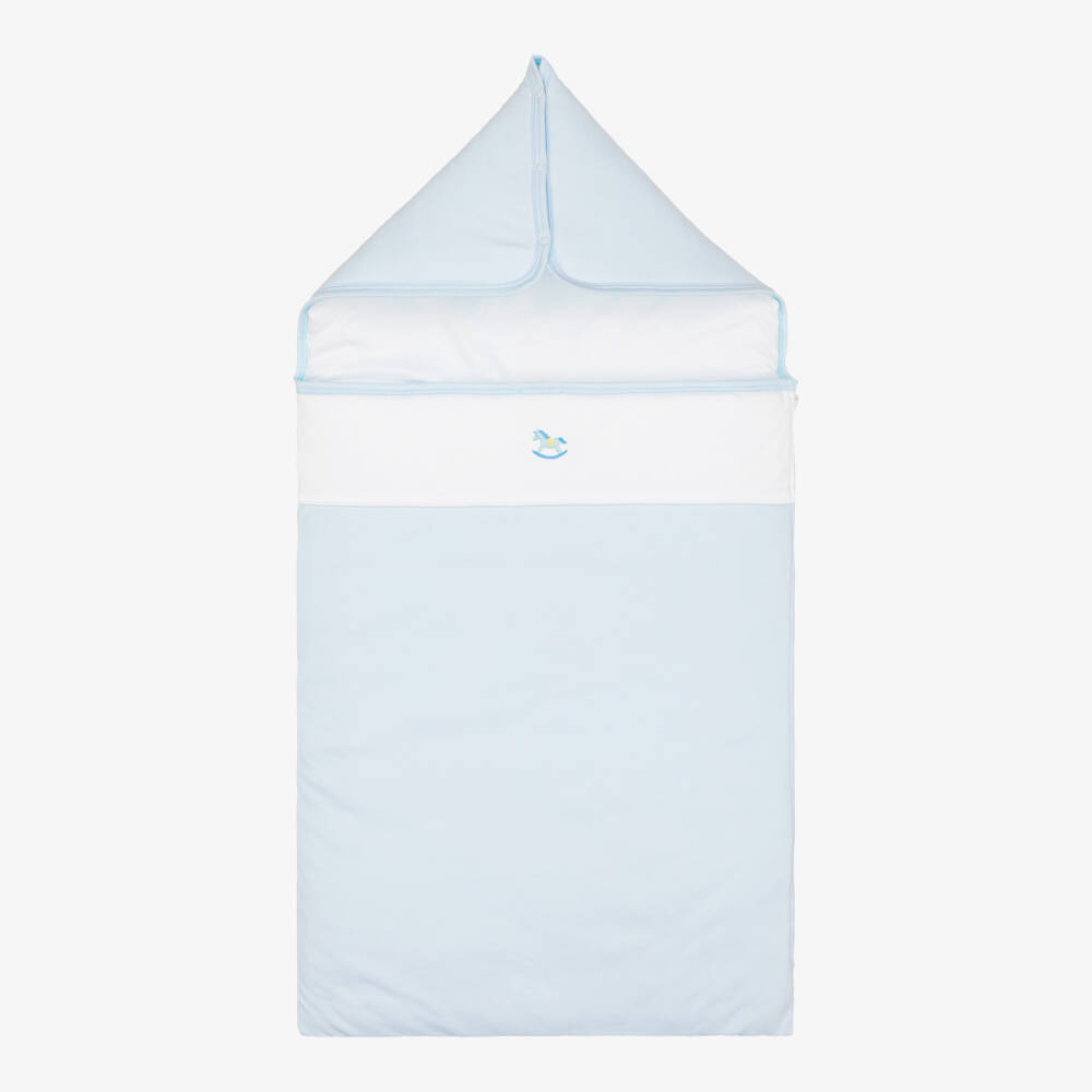 Kissy Kissy-Blue Hand-Embroidered Nest in Pima Cotton (79cm) | Childrensalon