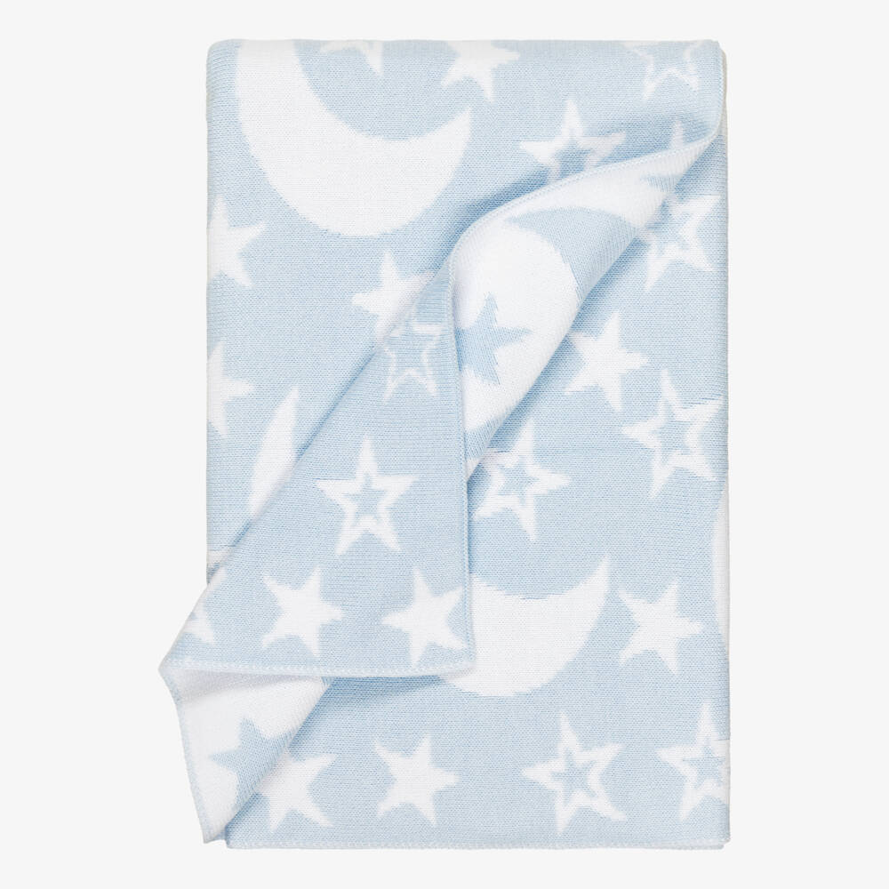 Kissy Kissy-Blue Moon & Stars Knitted Blanket (102cm) | Childrensalon