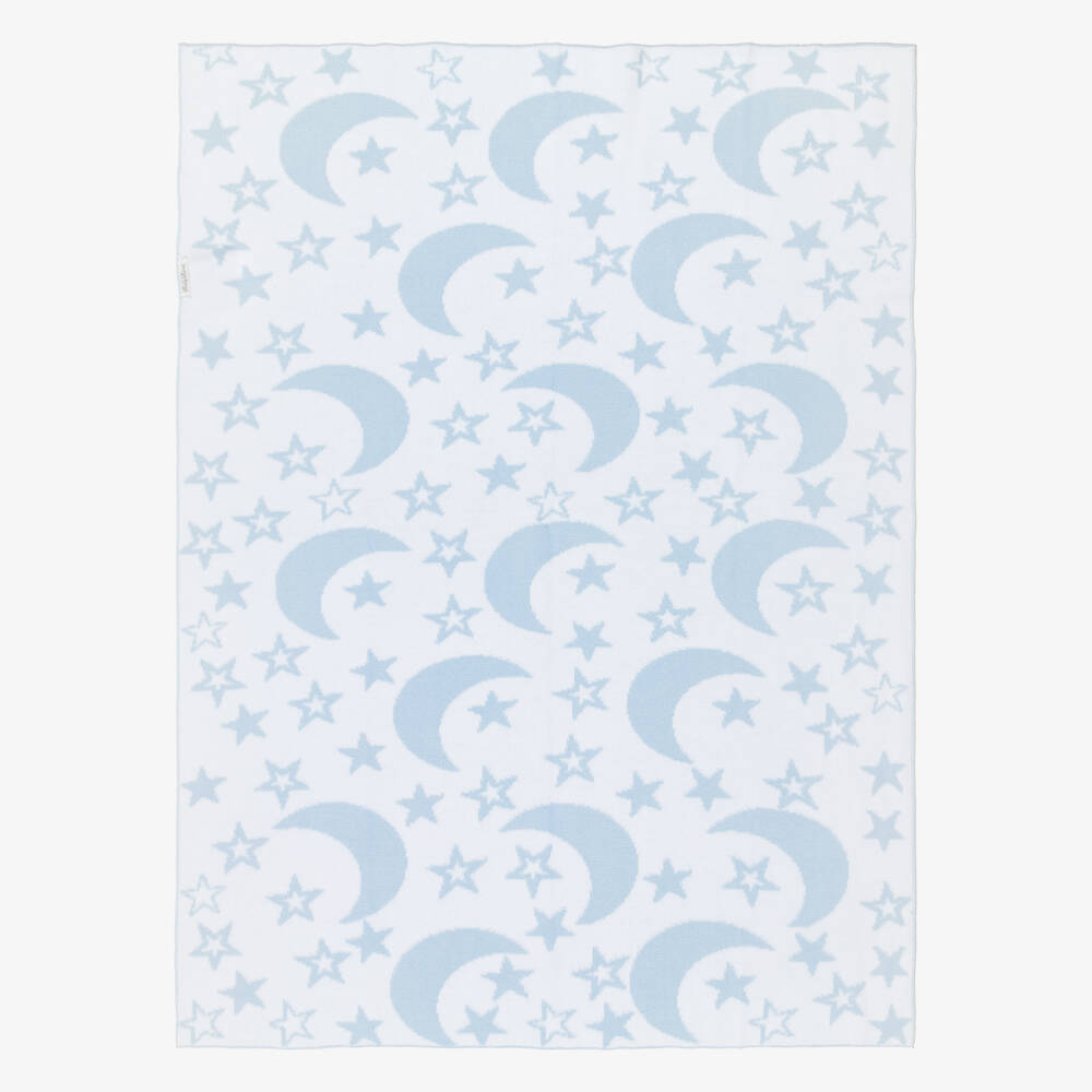 Kissy Kissy-Blue Moon & Stars Knitted Blanket (102cm) | Childrensalon