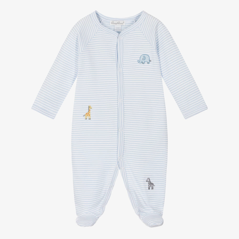 Kissy Kissy-Blue Striped Safari Babygrow | Childrensalon