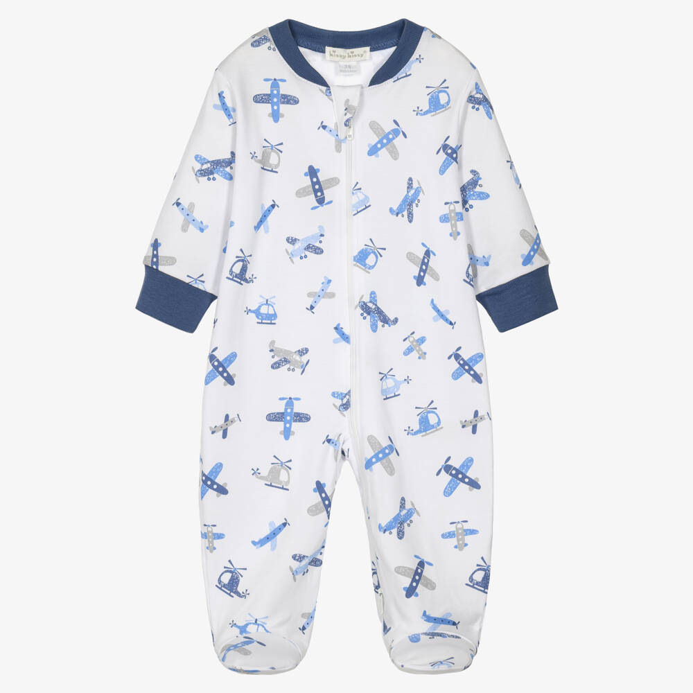 Kissy Kissy-Boys Blue Awesome Aircraft Pima Cotton Babygrow | Childrensalon
