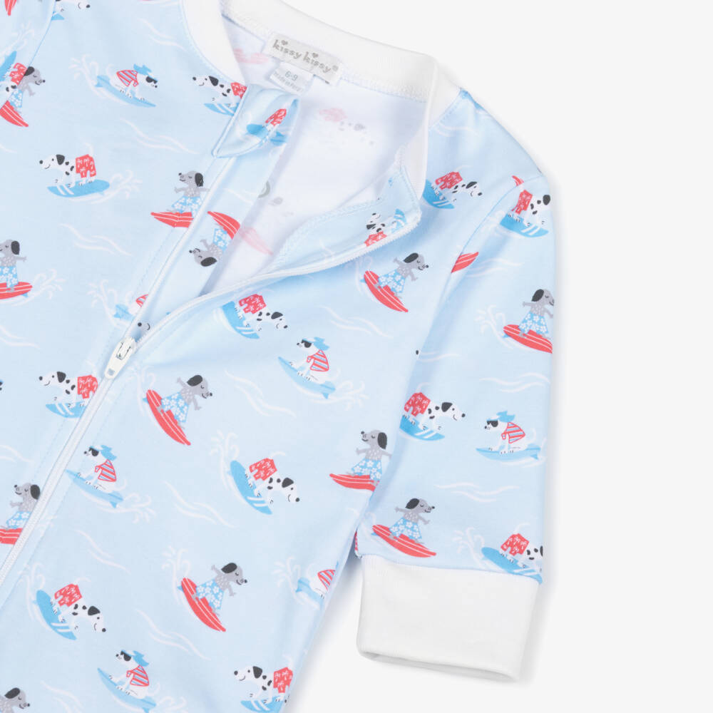 Kissy Kissy-Boys Blue Beach Pups Pima Cotton Zip-Up Babygrow | Childrensalon