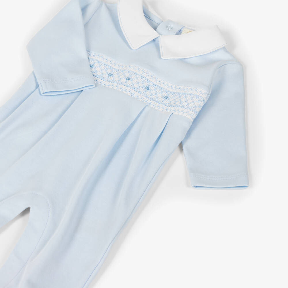 Kissy Kissy-Boys Blue Hand-Smocked Pima Cotton Jersey Babygrow | Childrensalon
