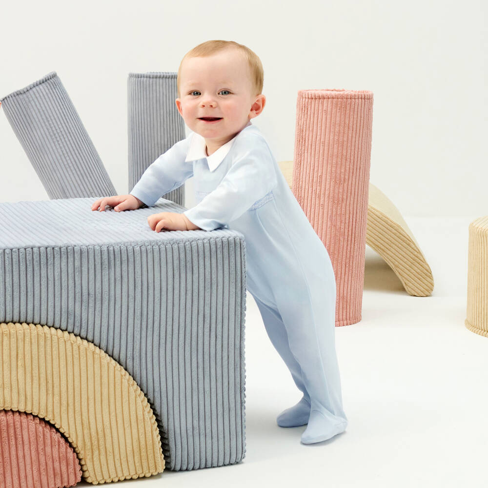 Kissy Kissy-Boys Blue Hand-Smocked Pima Cotton Jersey Babygrow | Childrensalon