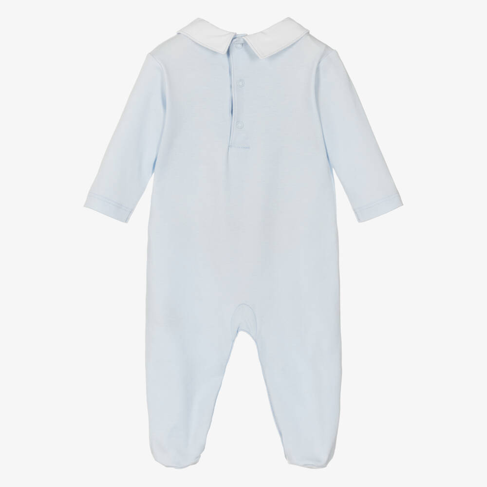 Kissy Kissy-Boys Blue Hand-Smocked Pima Cotton Jersey Babygrow | Childrensalon