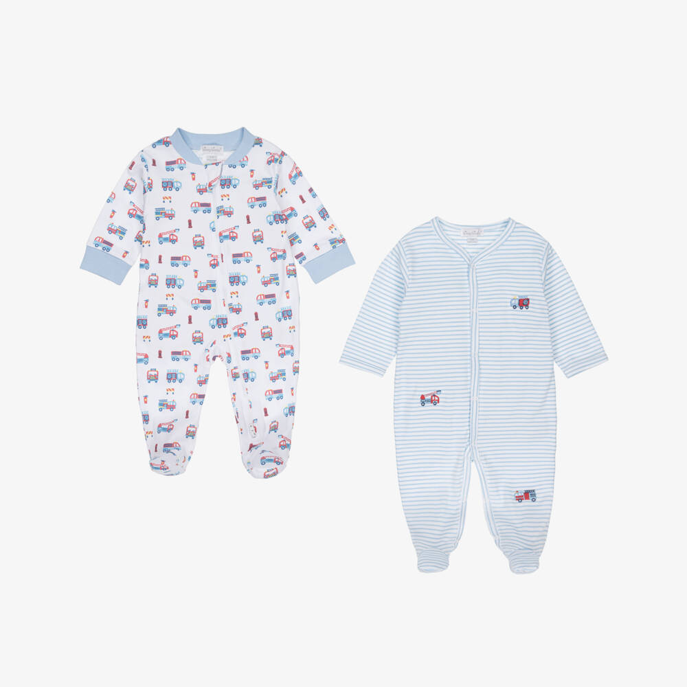 Kissy Kissy-Boys Blue Pima Cotton Fight The Fire Babygrows (2 Pack) | Childrensalon