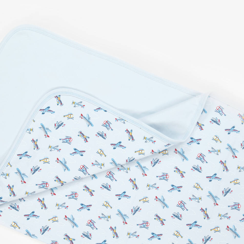 Kissy Kissy-Boys Blue Pima Cotton Plane Blanket | Childrensalon