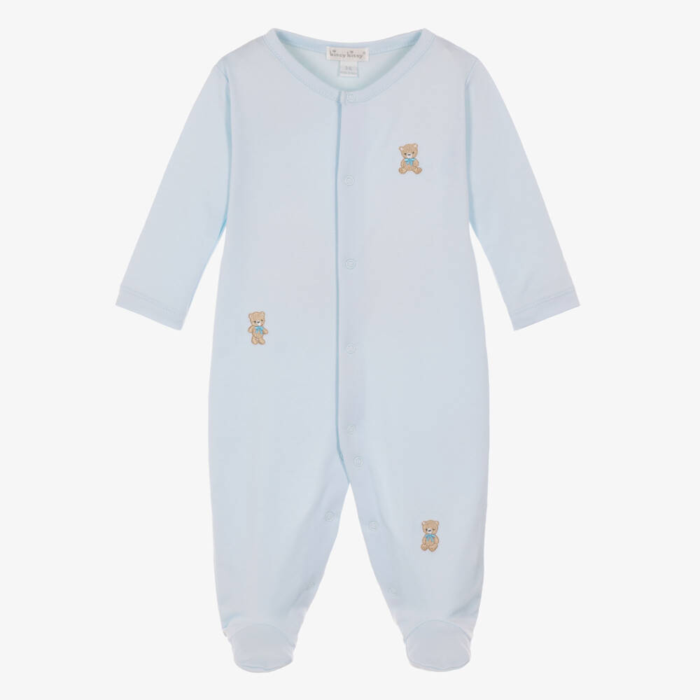 Kissy Kissy-Boys Blue Pima Cotton Teddy Bear Club Babygrow | Childrensalon