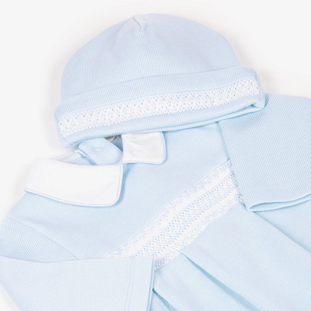Kissy Kissy-Boys Blue Smocked Babysuit & Hat Set | Childrensalon