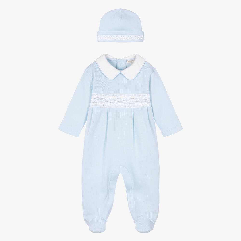 Kissy Kissy-Boys Blue Smocked Babysuit & Hat Set | Childrensalon