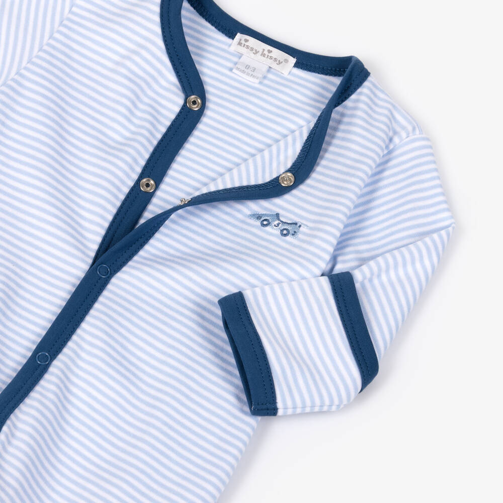 Kissy Kissy-Комбинезон голубой в полоску из хлопка пима Sizzling Speedway для мальчиков | Childrensalon