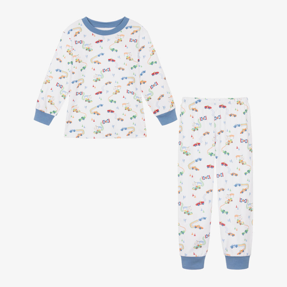 Kissy Kissy-Boys Blue & White Pima Cotton Grand Prix Trouser Set | Childrensalon