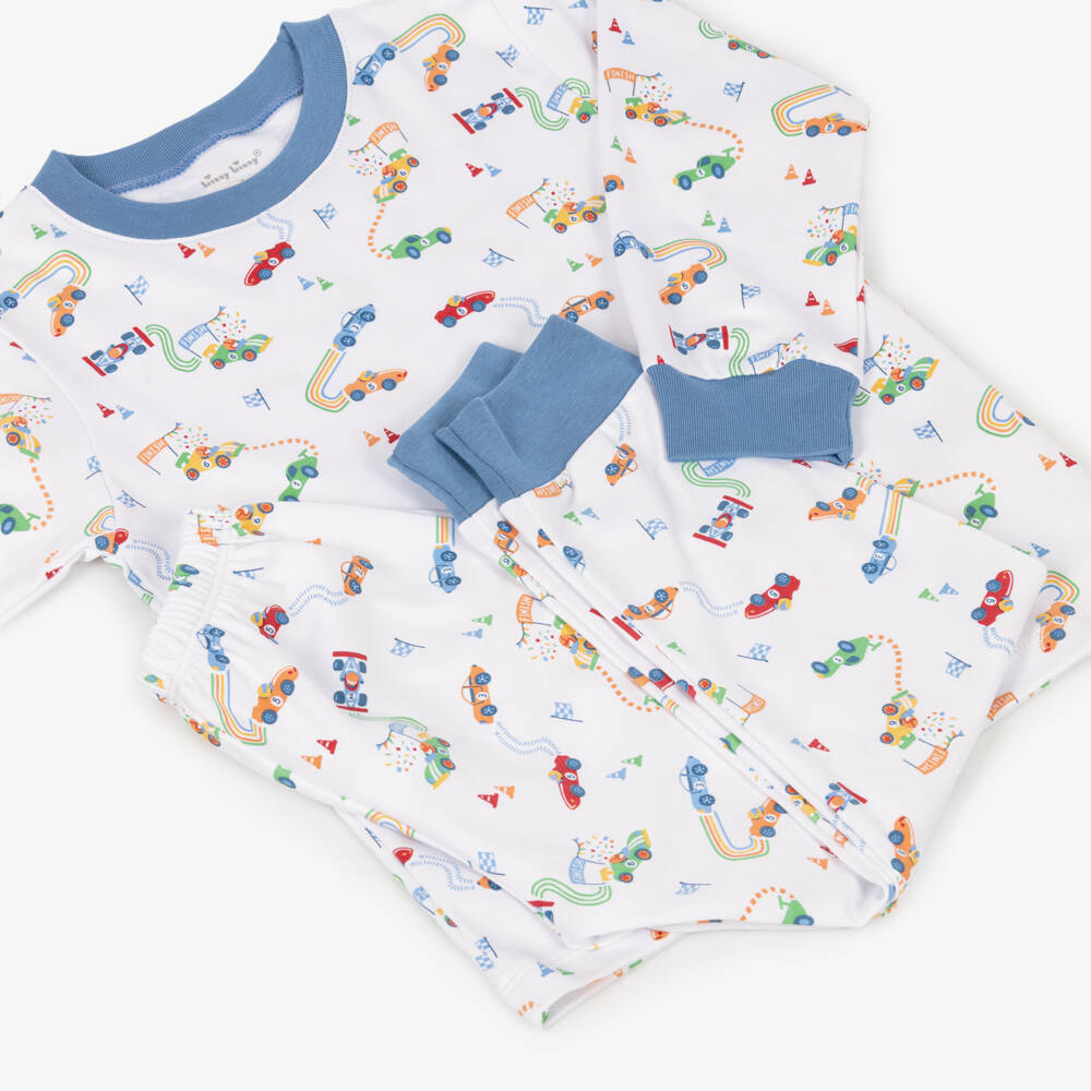Kissy Kissy-Boys Blue & White Pima Cotton Grand Prix Trouser Set | Childrensalon