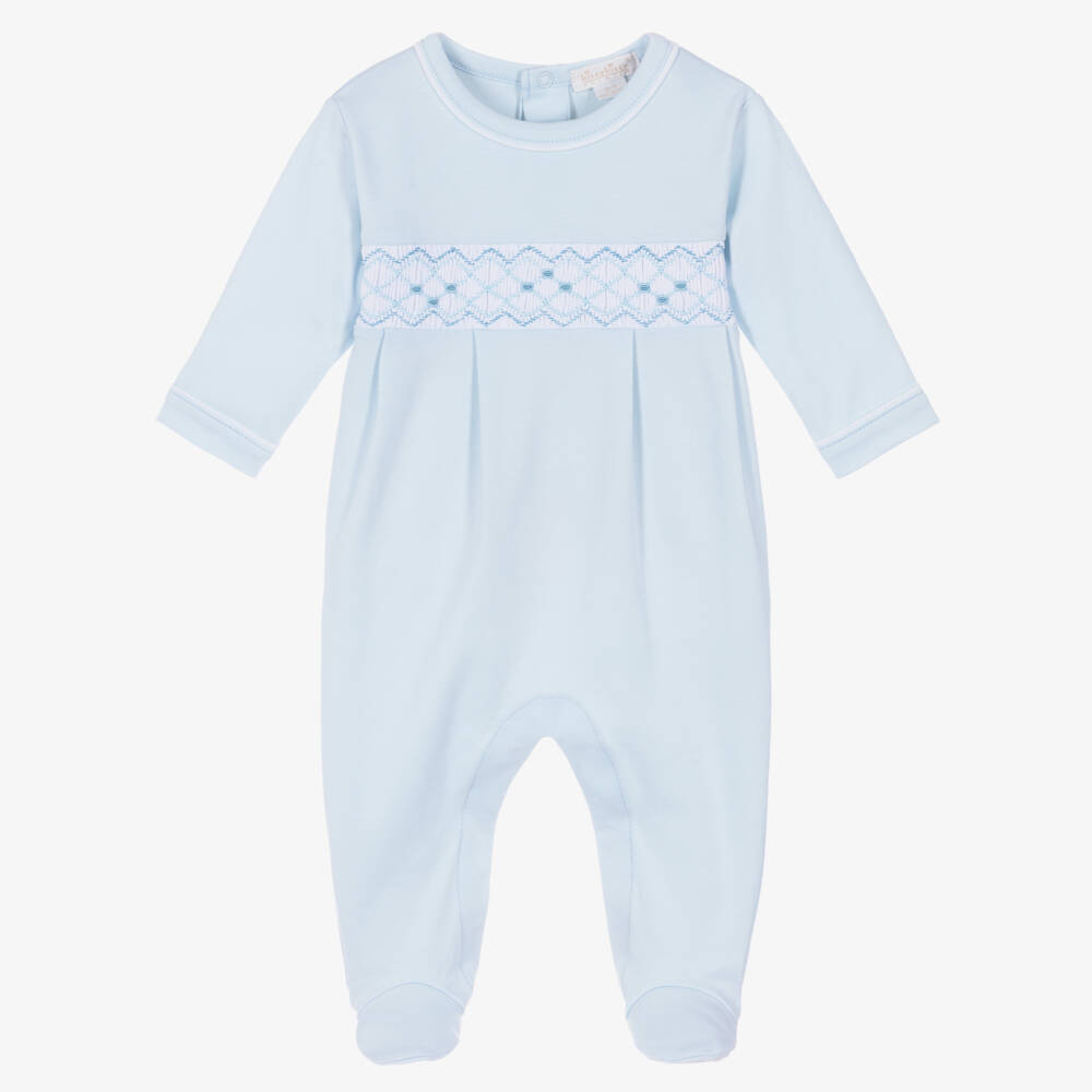 Kissy Kissy-Boys Pale Blue Pima Cotton Hand-Smocked Babygrow | Childrensalon