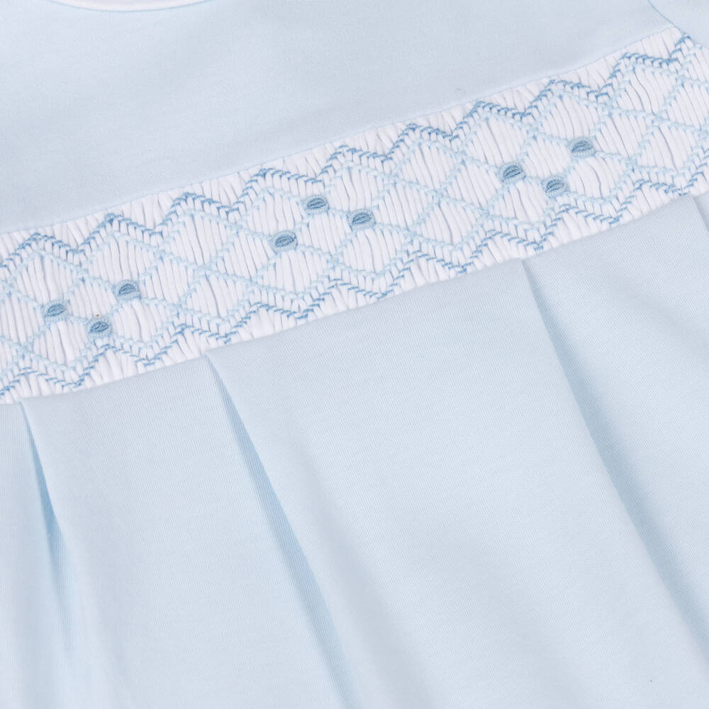 Kissy Kissy-Boys Pale Blue Pima Cotton Hand-Smocked Babygrow | Childrensalon
