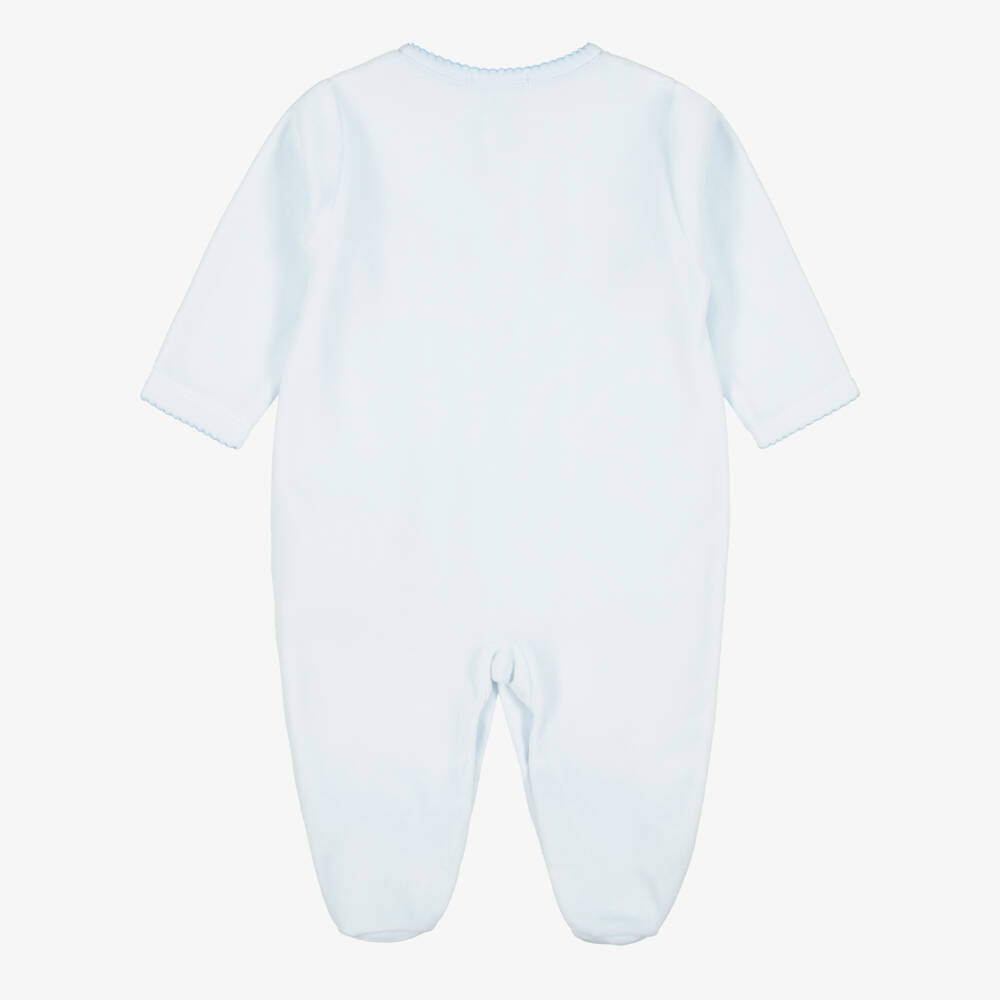 Kissy Kissy-Boys Pale Blue Velour Just Giraffes Babygrow | Childrensalon