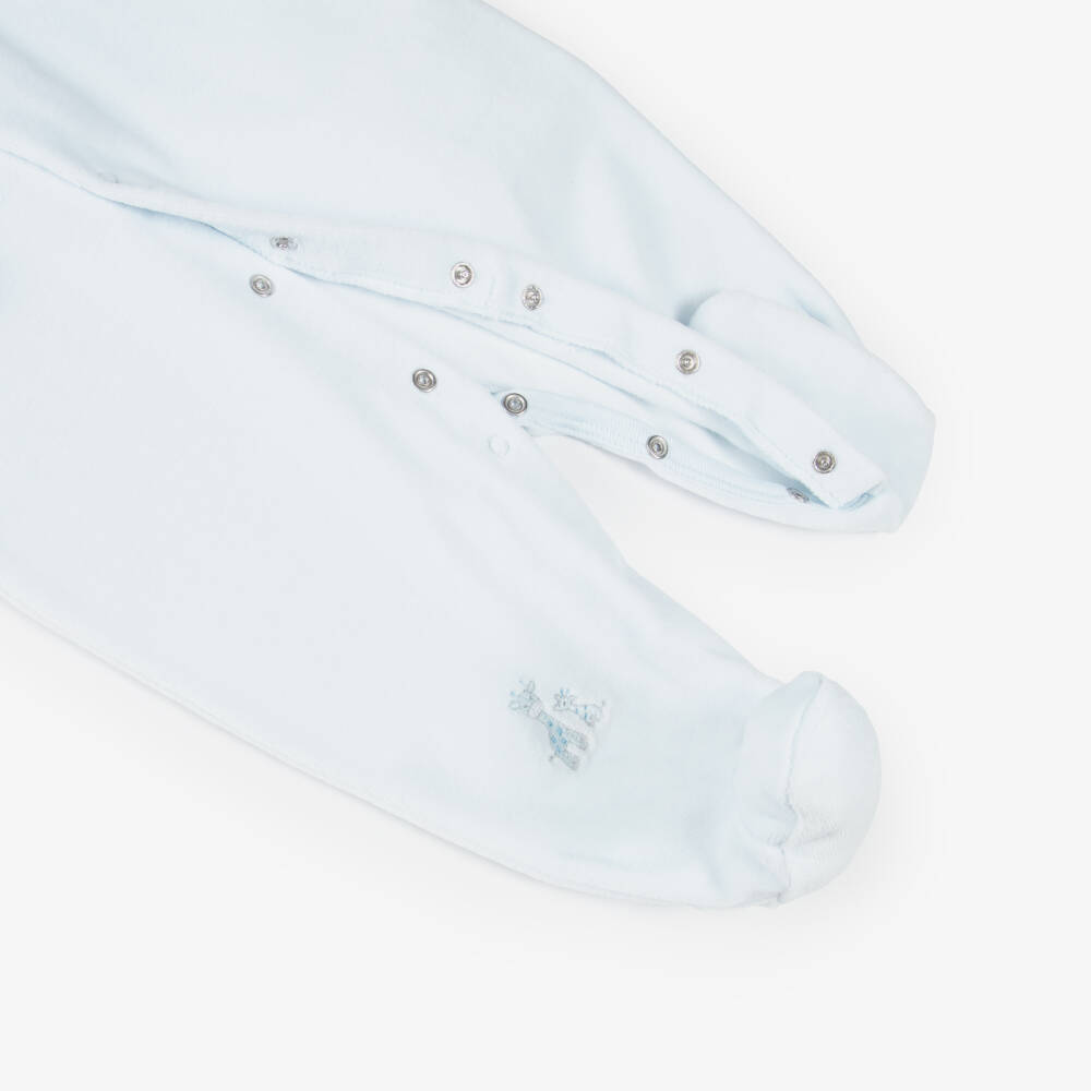 Kissy Kissy-Boys Pale Blue Velour Just Giraffes Babygrow | Childrensalon