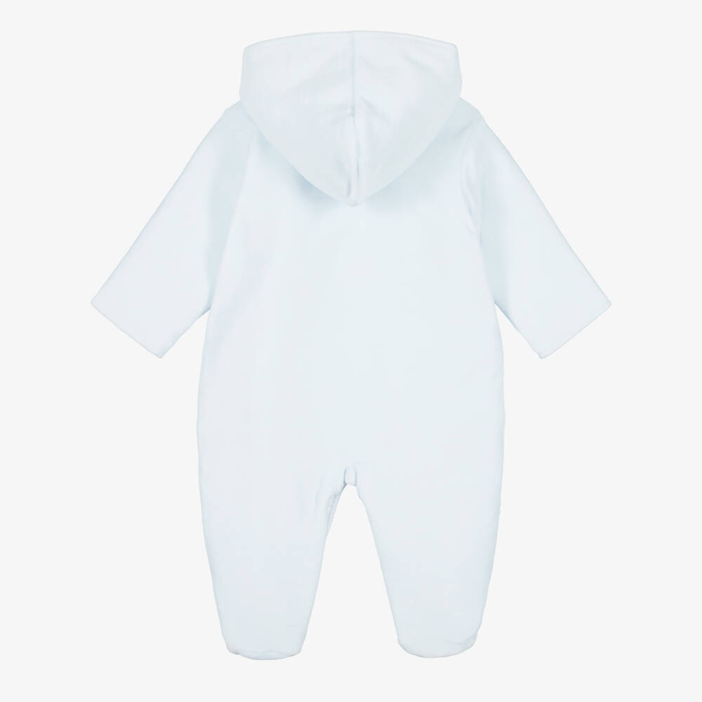 Kissy Kissy-Boys Pale Blue Velour Just Giraffes Pramsuit | Childrensalon