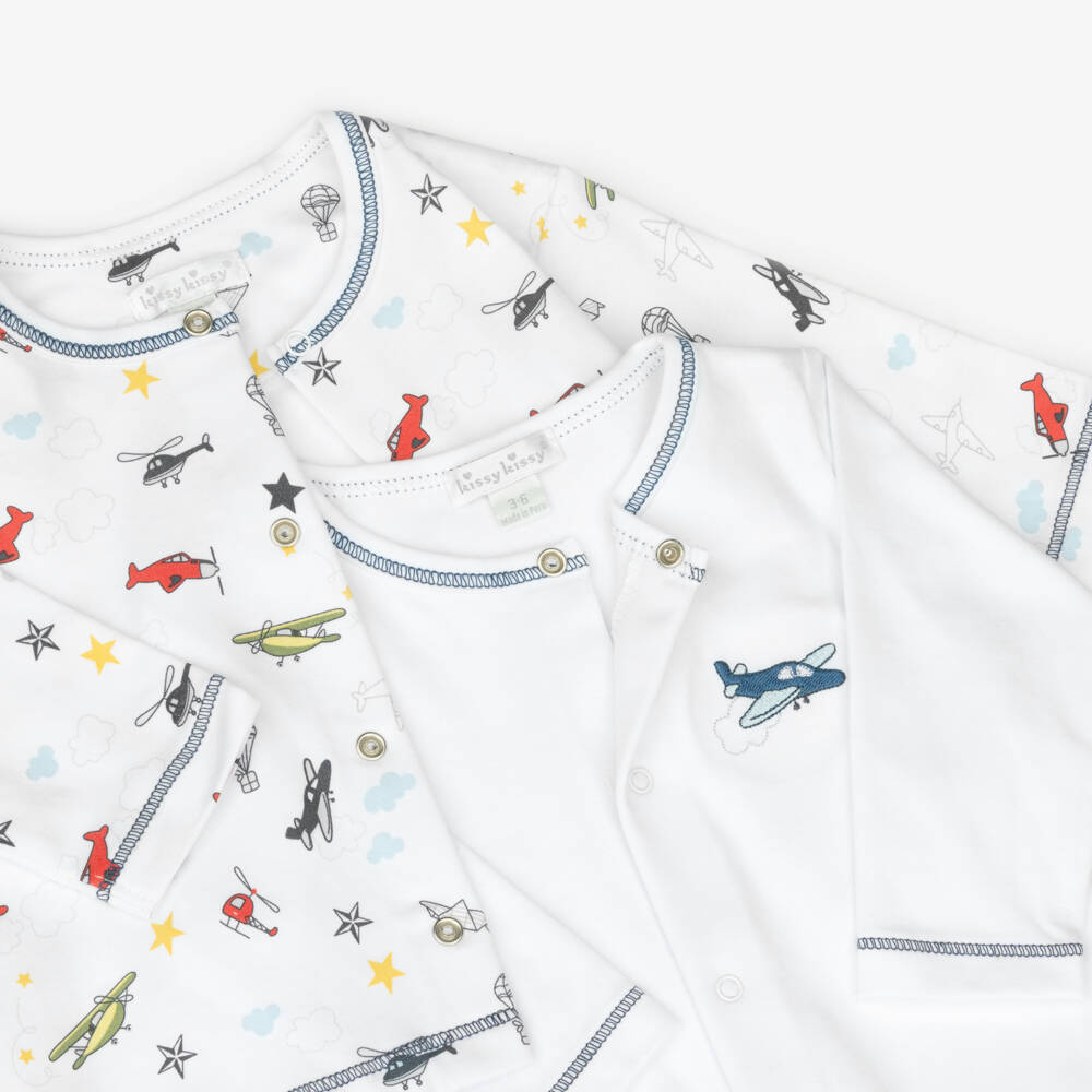 Kissy Kissy-Boys Pima White Cotton Aviators Babysuit Set | Childrensalon