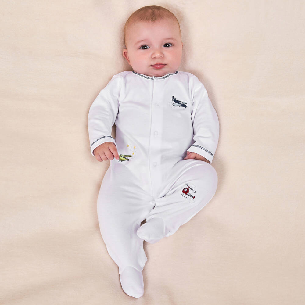 Kissy Kissy-Boys Pima White Cotton Aviators Babysuit Set | Childrensalon