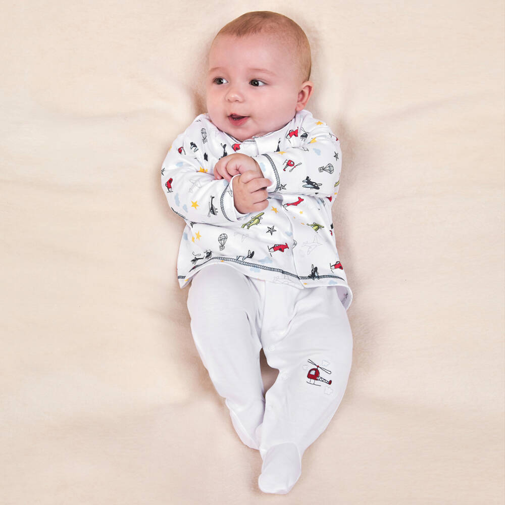 Kissy Kissy-Boys Pima White Cotton Aviators Babysuit Set | Childrensalon
