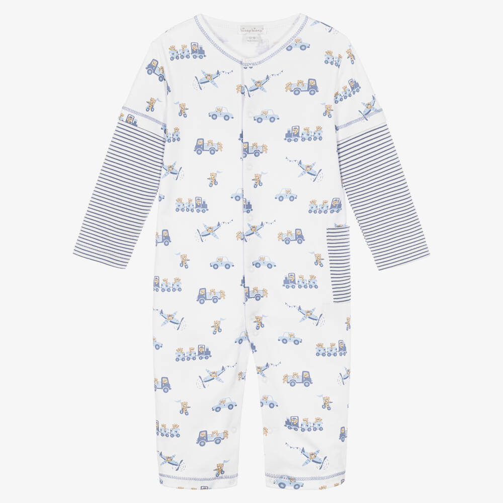 Kissy Kissy-Boys White & Blue Bears On The Go Pima Cotton Romper | Childrensalon