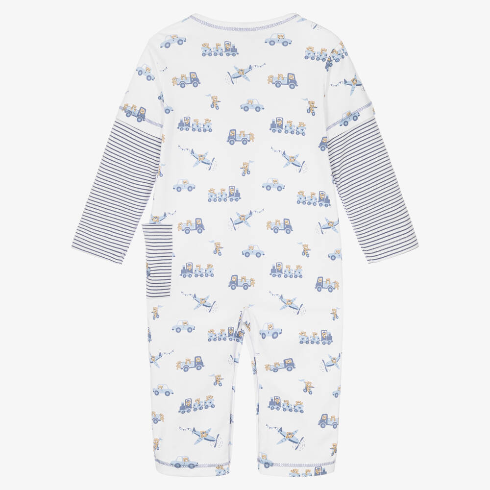 Kissy Kissy-Boys White & Blue Bears On The Go Pima Cotton Romper | Childrensalon