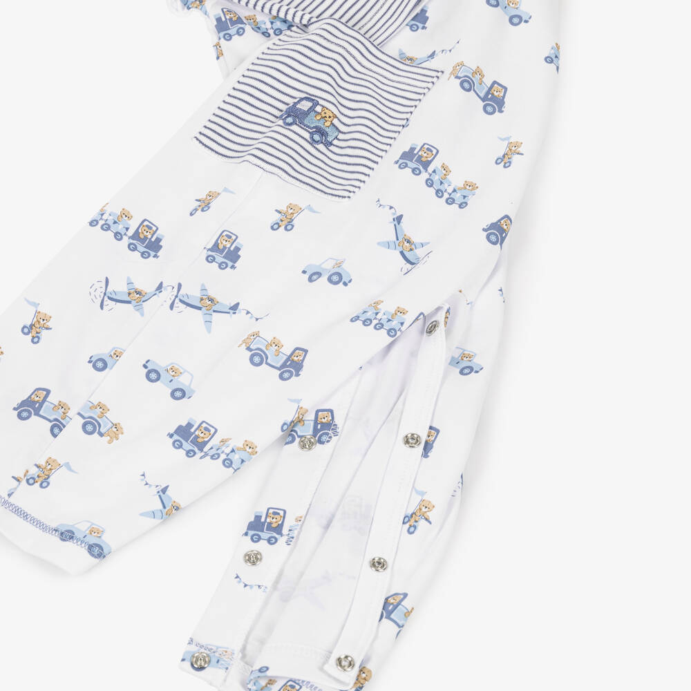Kissy Kissy-Boys White & Blue Bears On The Go Pima Cotton Romper | Childrensalon