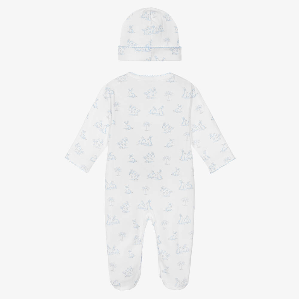 Kissy Kissy-Boys White & Blue Cotton Springtime Bunny Fun Babysuit Set | Childrensalon