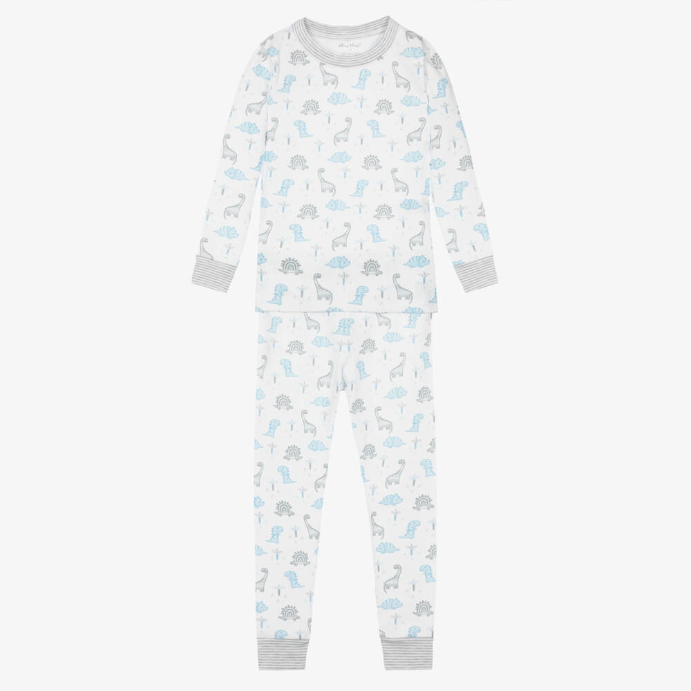 Kissy Kissy-Boys White & Blue Dinosaur Territory Pima Cotton Pyjamas | Childrensalon