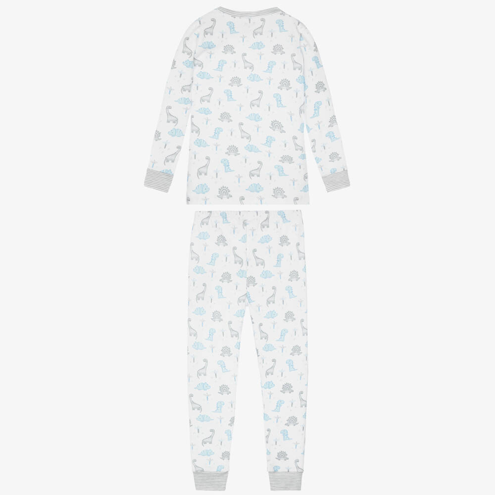 Kissy Kissy-Boys White & Blue Dinosaur Territory Pima Cotton Pyjamas | Childrensalon