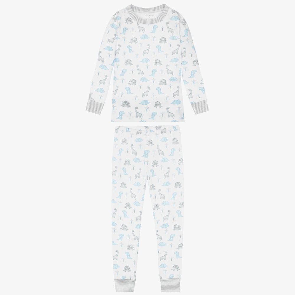Kissy Kissy-Boys White & Blue Dinosaur Territory Pima Cotton Pyjamas | Childrensalon