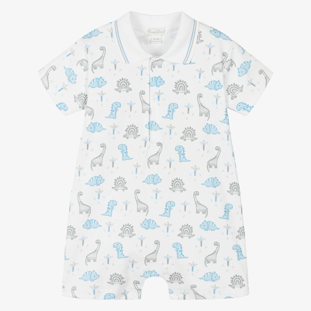 Kissy Kissy-Boys White & Blue Dinosaur Territory Pima Cotton Shortie | Childrensalon