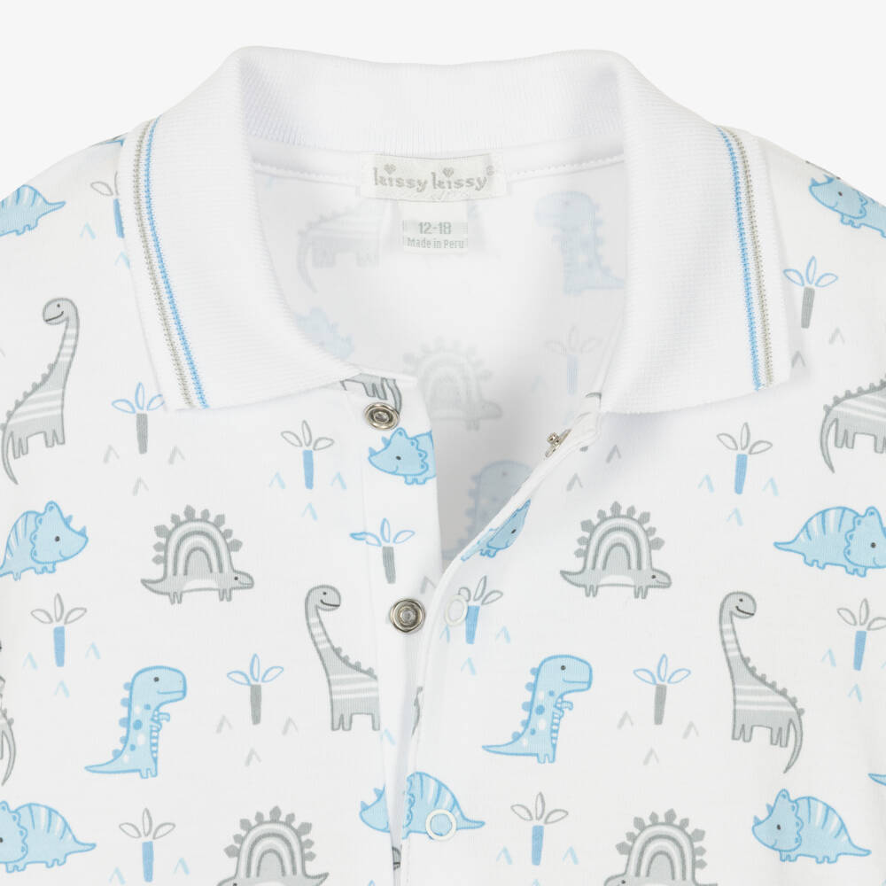 Kissy Kissy-Boys White & Blue Dinosaur Territory Pima Cotton Shortie | Childrensalon