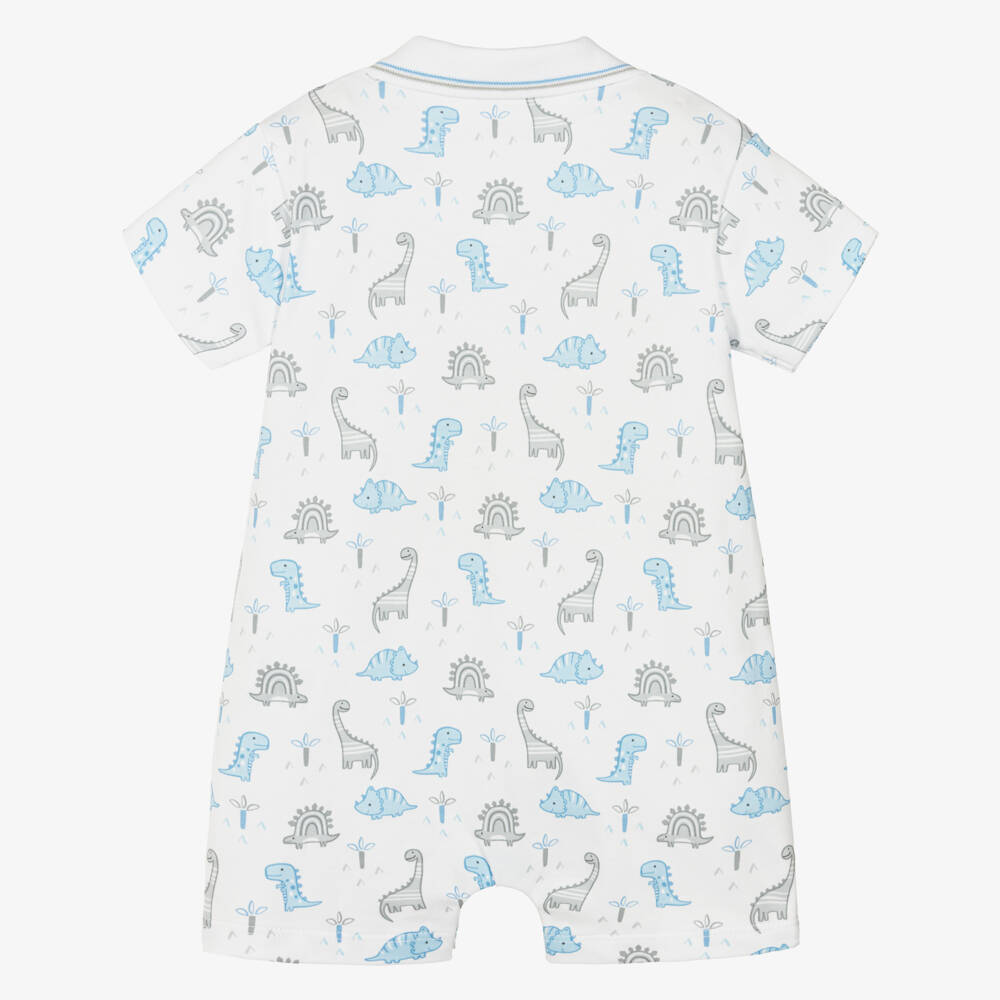 Kissy Kissy-Boys White & Blue Dinosaur Territory Pima Cotton Shortie | Childrensalon